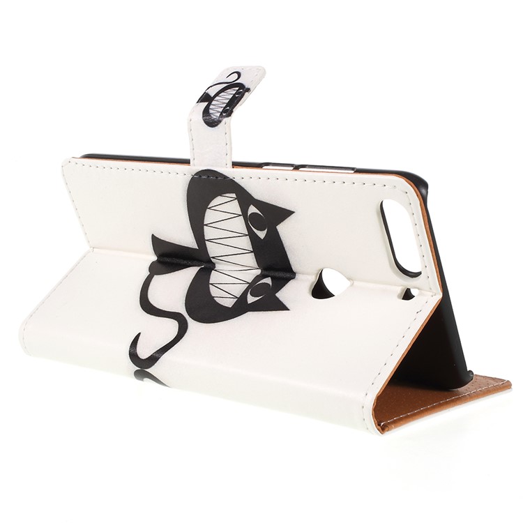 Pattern Printing Wallet Leather Cell Phone Accessory Cover for Huawei Enjoy 8/Honor 7C/Y7 Prime (2018) - Black Cat-8