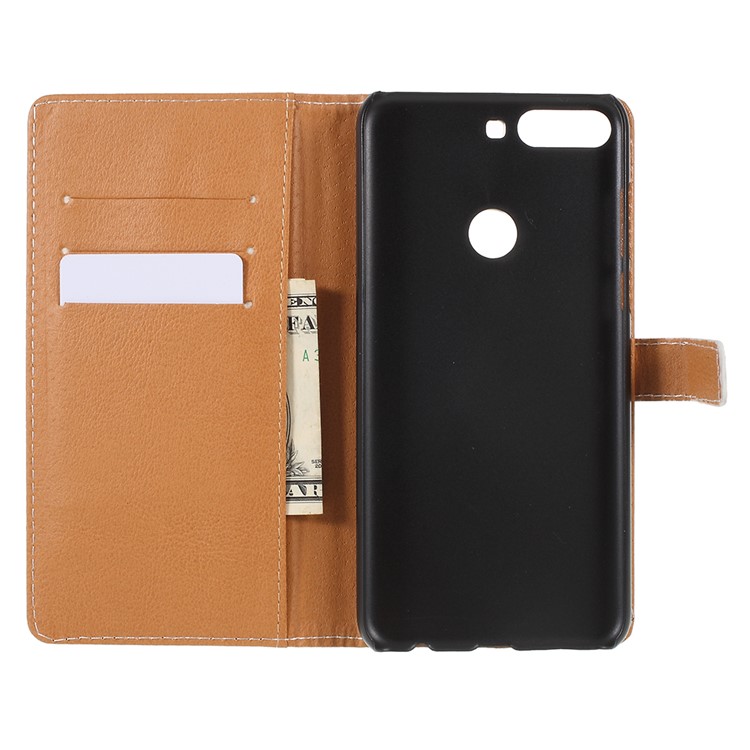 Pattern Printing Wallet Leather Cell Phone Accessory Cover for Huawei Enjoy 8/Honor 7C/Y7 Prime (2018) - Black Cat-9