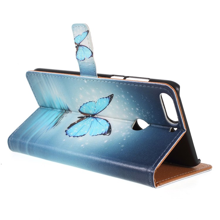 Pattern Printing Wallet Leather Cell Phone Accessory Case for Huawei Enjoy 8/Honor 7C/Y7 Prime (2018) - Blue Butterfly-5