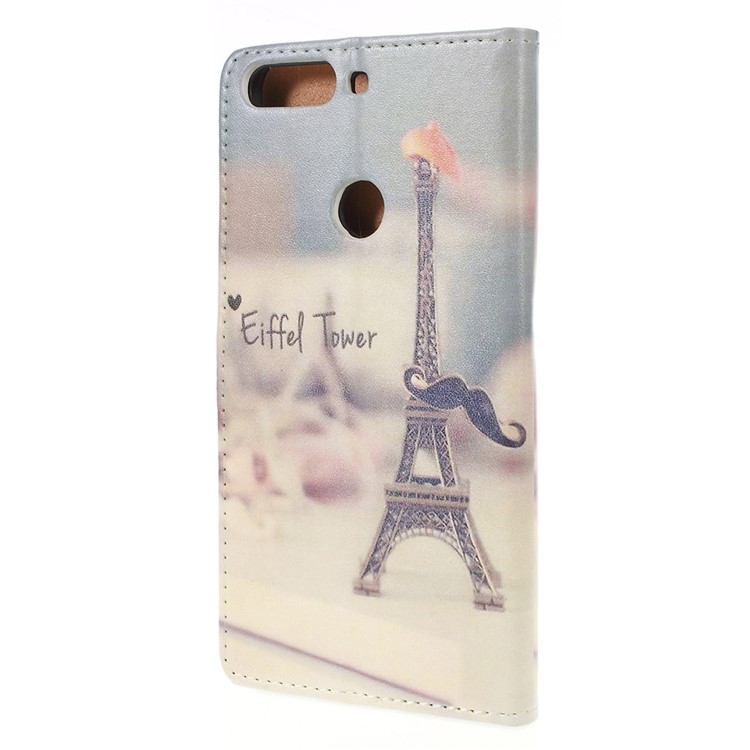 Pattern Printing Wallet Leather Phone Cover for Huawei Enjoy 8/Honor 7C/Y7 Prime (2018) - Eiffel Tower-3