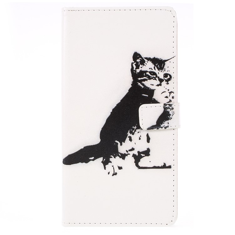Pattern Printing Wallet Leather Casing Shell for Huawei Enjoy 8/Honor 7C/Y7 Prime (2018) - Black and White Cat-1