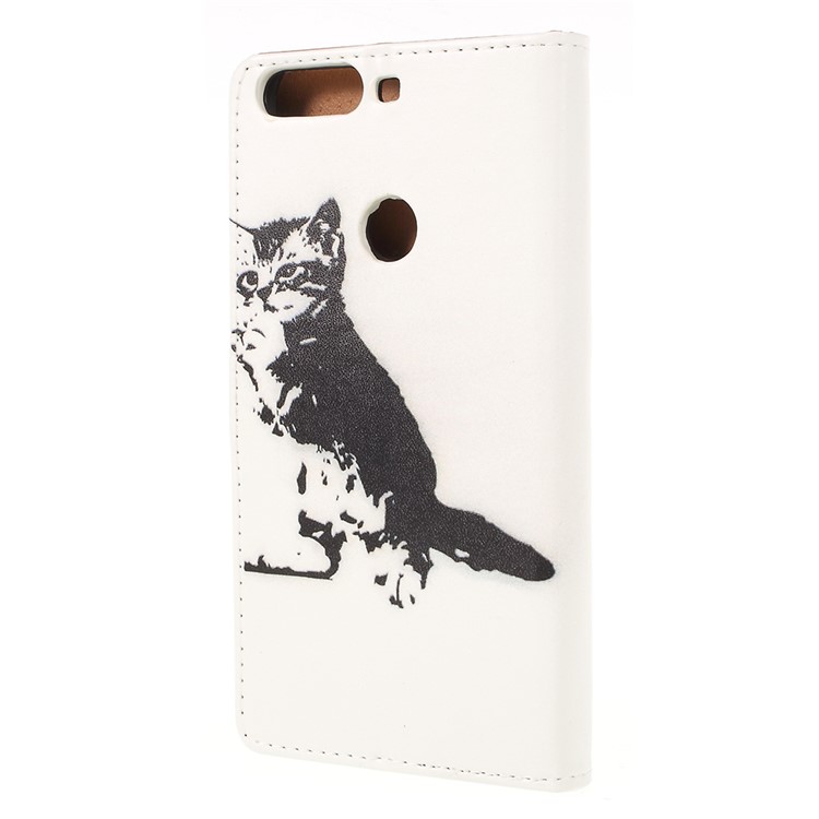 Pattern Printing Wallet Leather Casing Shell for Huawei Enjoy 8/Honor 7C/Y7 Prime (2018) - Black and White Cat-3