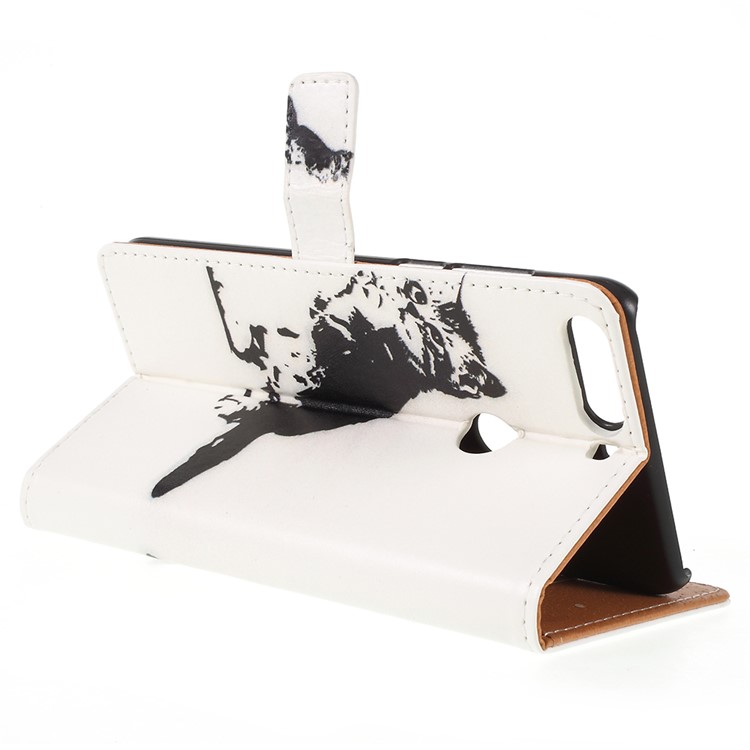Pattern Printing Wallet Leather Casing Shell for Huawei Enjoy 8/Honor 7C/Y7 Prime (2018) - Black and White Cat-5