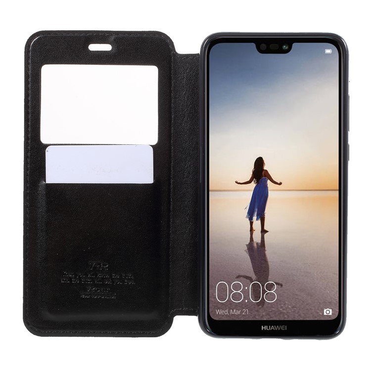 ROAR View Window Noble Leather Flip Stand Cover for Huawei P20 - Black-6