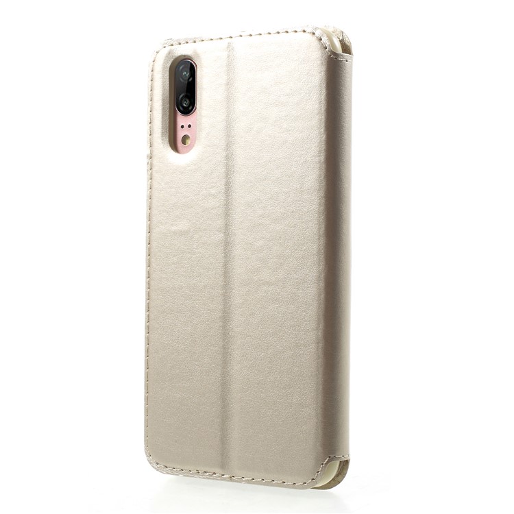 ROAR KOREA Janela De Exibição De Couro Nobre Flip Stand Shell Para Huawei P20 - Ouro-2