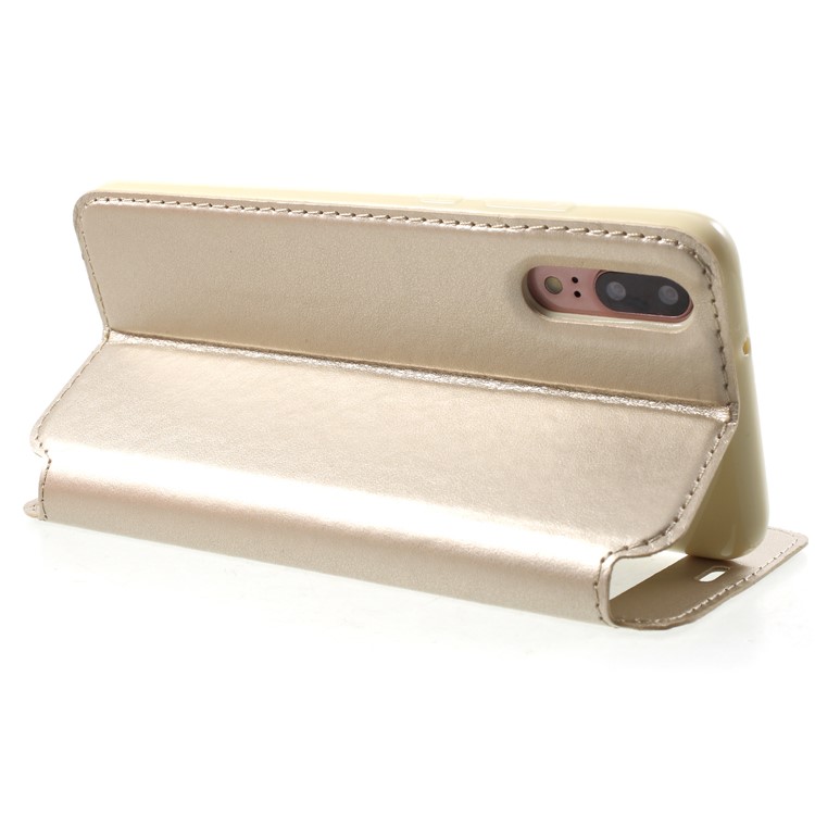 ROAR KOREA Janela De Exibição De Couro Nobre Flip Stand Shell Para Huawei P20 - Ouro-5
