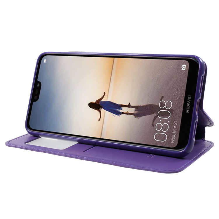 ROAR View Window Noble Leather Flip Stand Mobile Phone Case for Huawei P20 - Purple-4