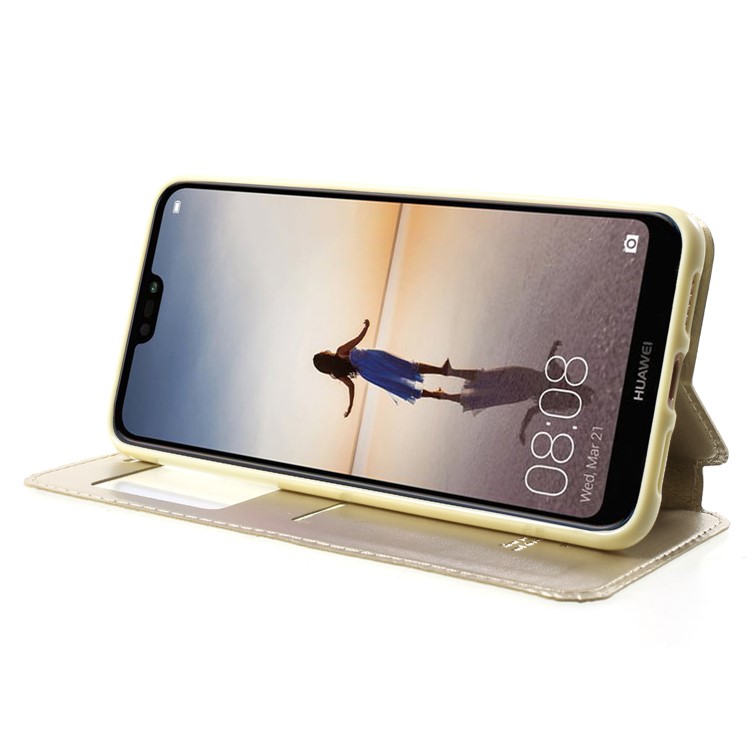 ROAR KOREA Sichtfenster Edle Leder Flip Standabdeckung Für Huawei P20 Pro - Gold-4