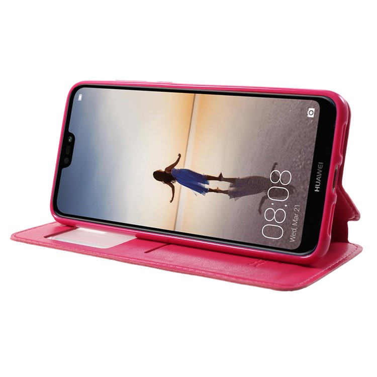 ROAR View Window Noble Leather Flip Stand Shell for Huawei P20 Pro - Rose-4