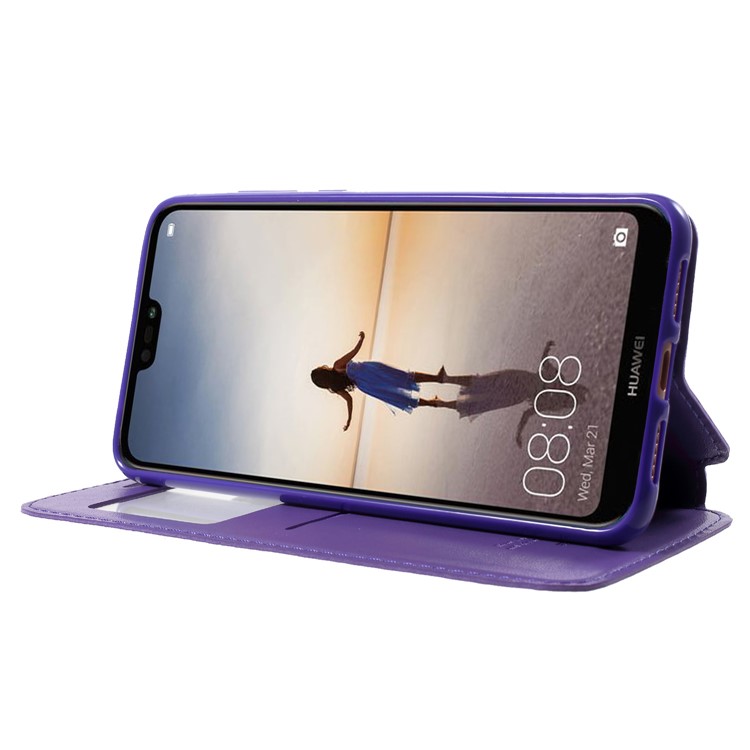 ROAR View Window Noble Leather Flip Stand Mobile Phone Case for Huawei P20 Pro - Purple-4