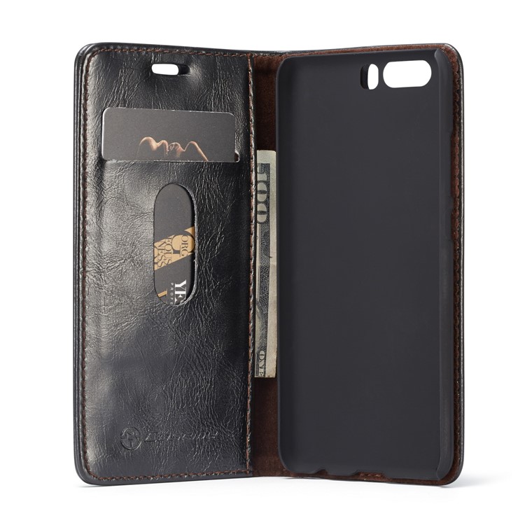 CASEME Oil Wax Crazy Horse Wallet Leather Stand Case for Huawei P10 - Black-4