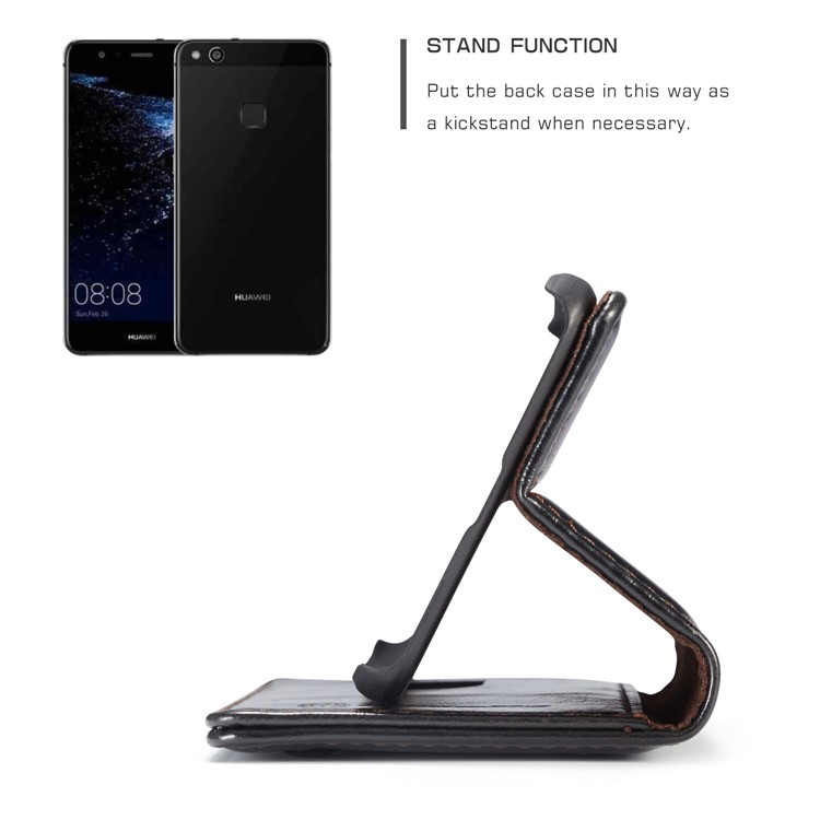 CASEME Oil Wax Crazy Horse Wallet Leather Stand Case for Huawei P10 Lite - Black-3