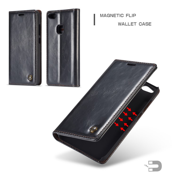CASEME Oil Wax Crazy Horse Wallet Leather Stand Case for Huawei P10 Lite - Black-4