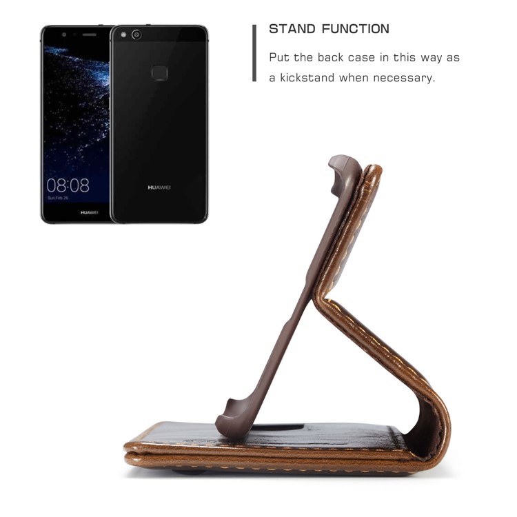 CASEME Oil Wax Crazy Horse Leather Wallet Case for Huawei P10 Lite - Coffee-3