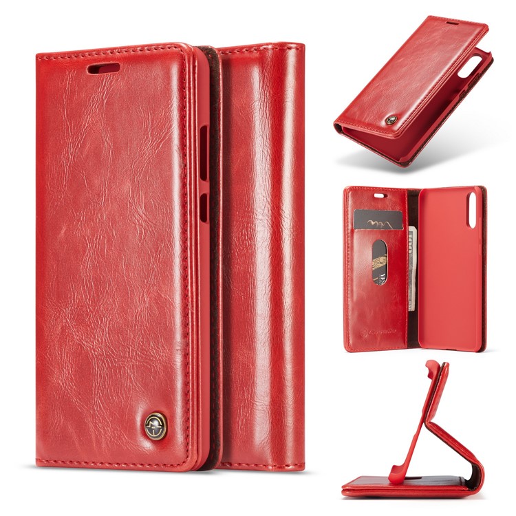 CASEME Oil Wax Crazy Horse Wallet Leather Stand Cover for Huawei P20 - Red-1