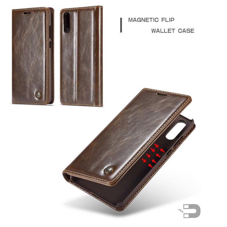 CASEME Oil Wax Crazy Horse Leather Card Holder Case for Huawei P20 - Coffee-4