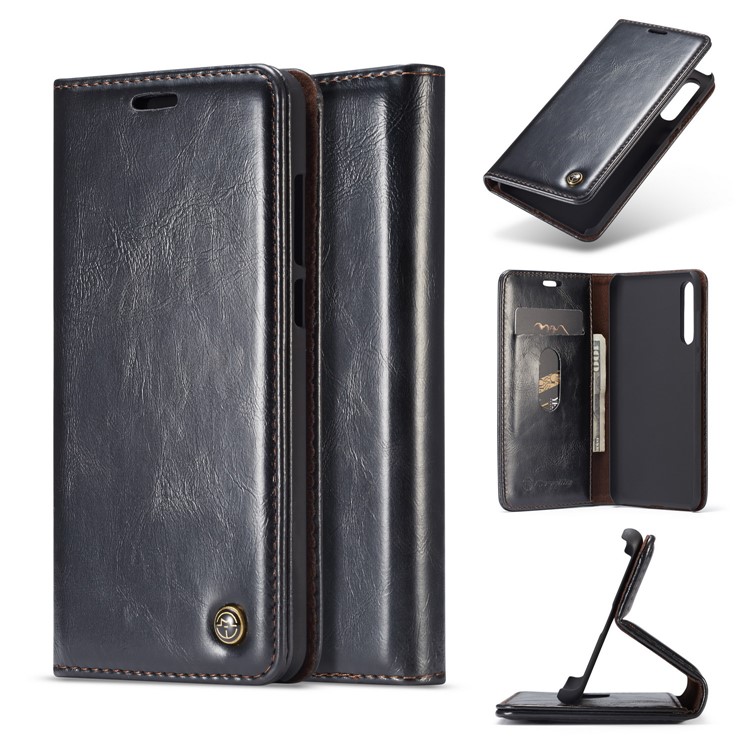 CASEME Oil Wax Crazy Horse Wallet Leather Stand Case for Huawei P20 Pro - Black-1