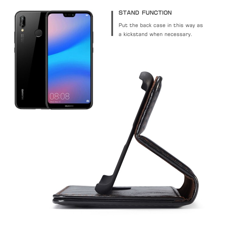 CASEME Oil Wax Crazy Horse Wallet Leather Stand Case for Huawei P20 Pro - Black-3