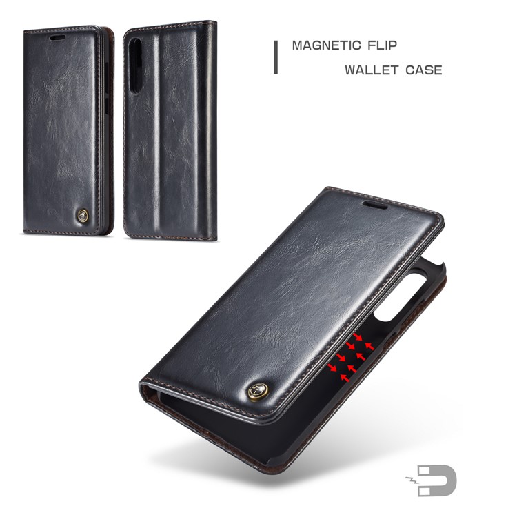 CASEME Oil Wax Crazy Horse Wallet Leather Stand Case for Huawei P20 Pro - Black-4
