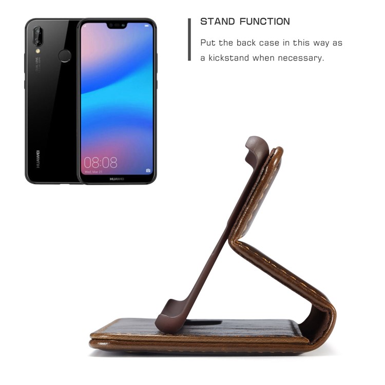 CASEME Oil Wax Crazy Horse Leather Wallet Case for Huawei P20 Pro - Coffee-3