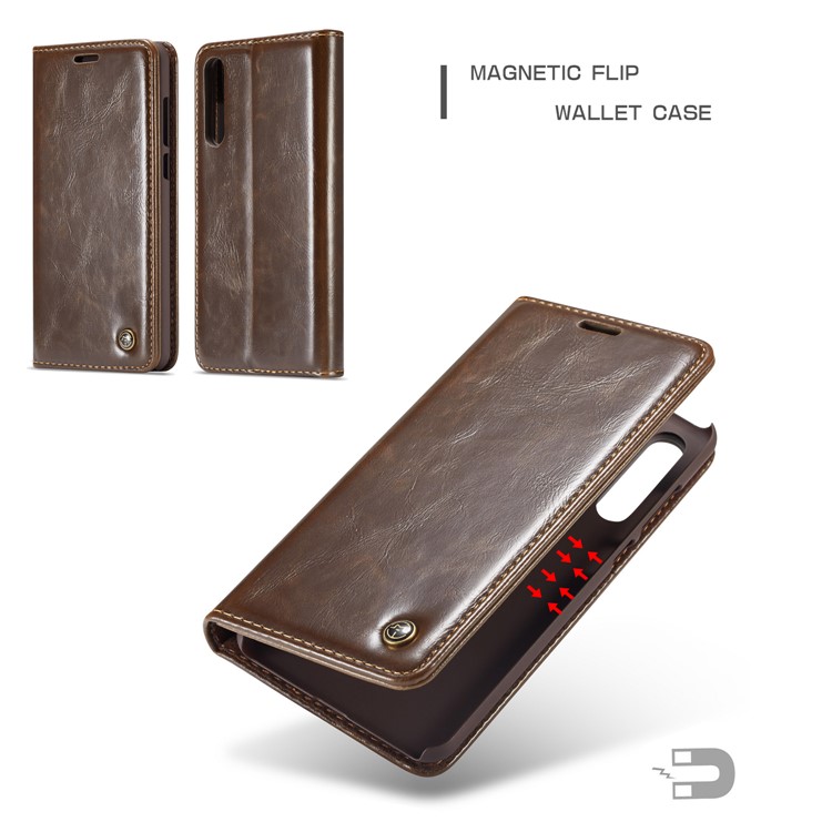 CASEME Oil Wax Crazy Horse Leather Wallet Case for Huawei P20 Pro - Coffee-4