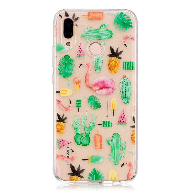 Printing Pattern TPU Mobile Phone Case Shell for Huawei P20 Lite/Nova 3e - Flamingo and Cactus-1