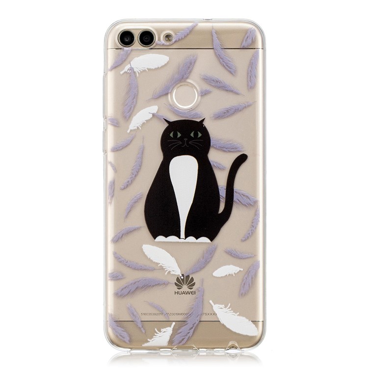 Pattern Printing Soft TPU Mobile Shell for Huawei P Smart / Enjoy 7S - Black and White Cat-1
