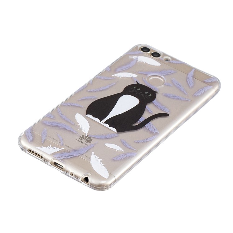 Pattern Printing Soft TPU Mobile Shell for Huawei P Smart / Enjoy 7S - Black and White Cat-2