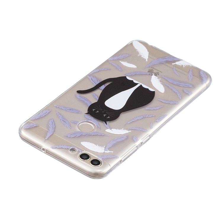 Pattern Printing Soft TPU Mobile Shell for Huawei P Smart / Enjoy 7S - Black and White Cat-3