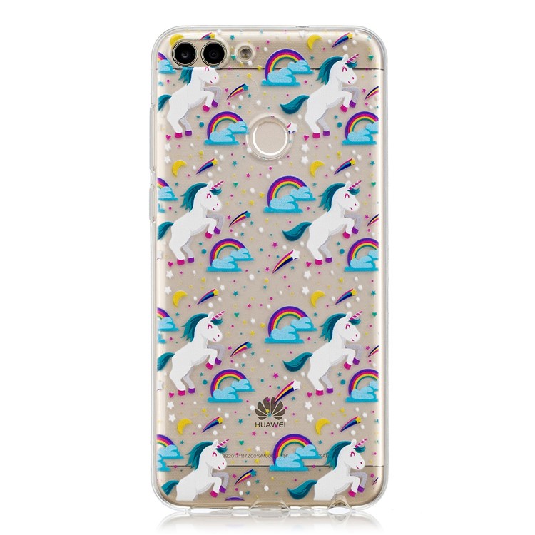 Pattern Printing TPU Gel Case for Huawei P Smart / Enjoy 7S - Unicorns and Rainbows-1