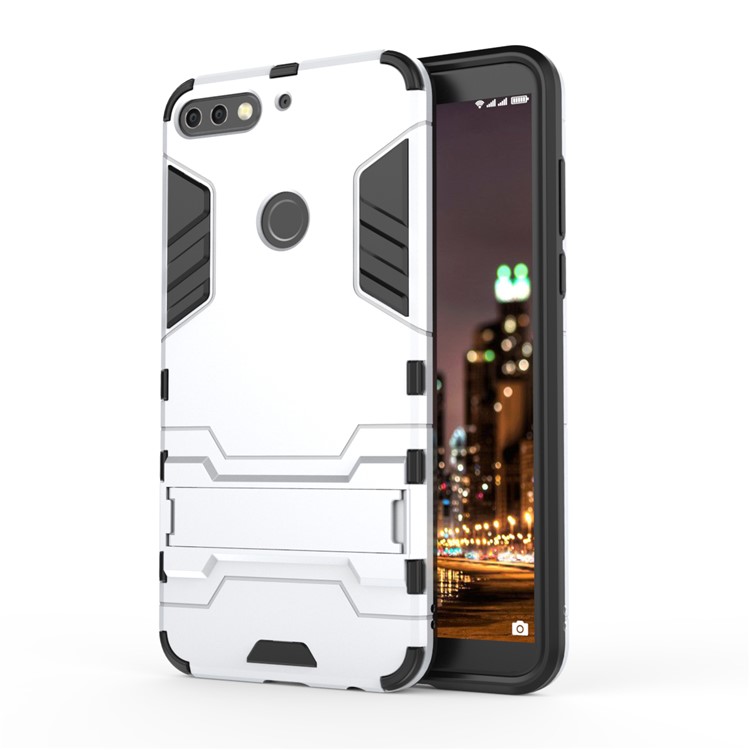 Plastic + TPU Hybrid Shell Case with Kickstand for Huawei Enjoy 8/Honor 7C /Y7 Prime (2018) - Silver-2