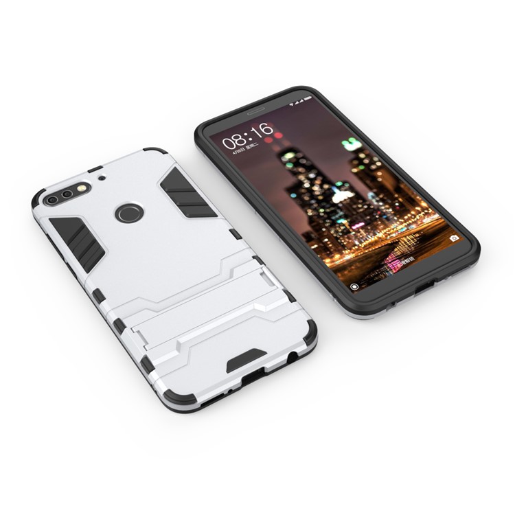 Plastic + TPU Hybrid Shell Case with Kickstand for Huawei Enjoy 8/Honor 7C /Y7 Prime (2018) - Silver-3