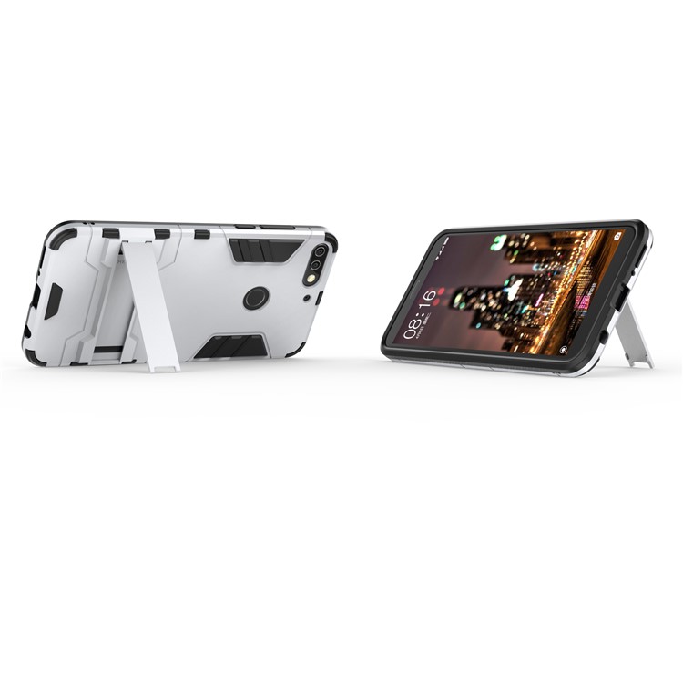Plastic + TPU Hybrid Shell Case with Kickstand for Huawei Enjoy 8/Honor 7C /Y7 Prime (2018) - Silver-5