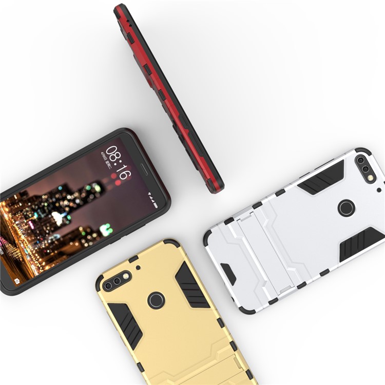 Plastic + TPU Hybrid Shell Case with Kickstand for Huawei Enjoy 8/Honor 7C /Y7 Prime (2018) - Silver-6