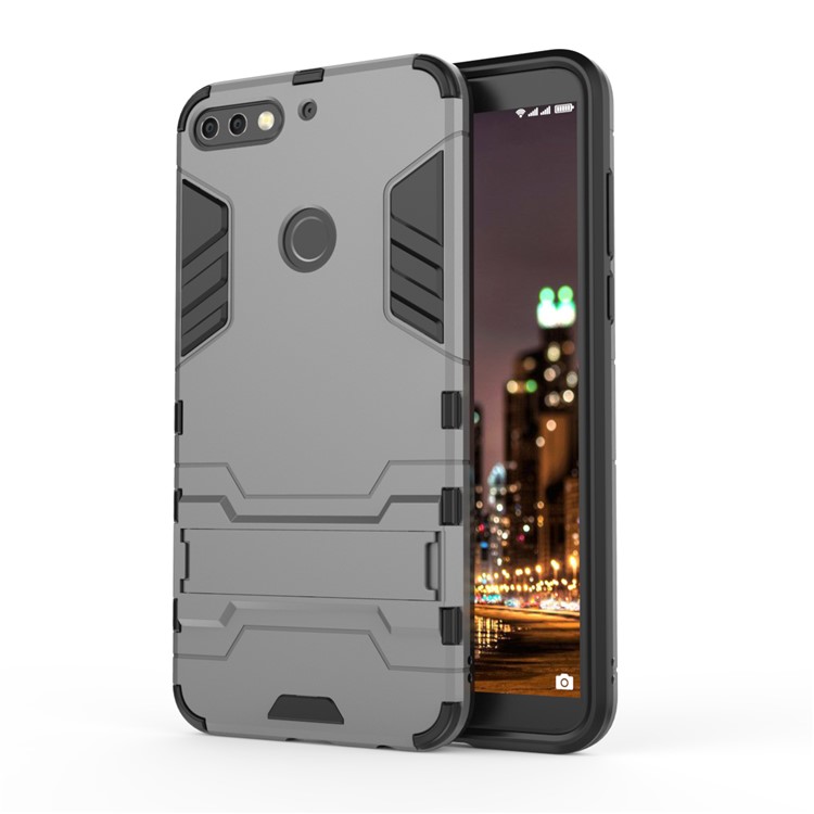Plastic + TPU Hybrid Phone Case with Kickstand for Huawei Enjoy 8/Honor 7C /Y7 Prime (2018) - Grey-2