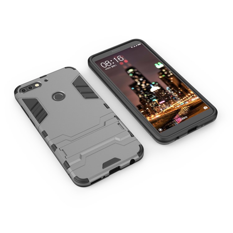 Plastic + TPU Hybrid Phone Case with Kickstand for Huawei Enjoy 8/Honor 7C /Y7 Prime (2018) - Grey-3