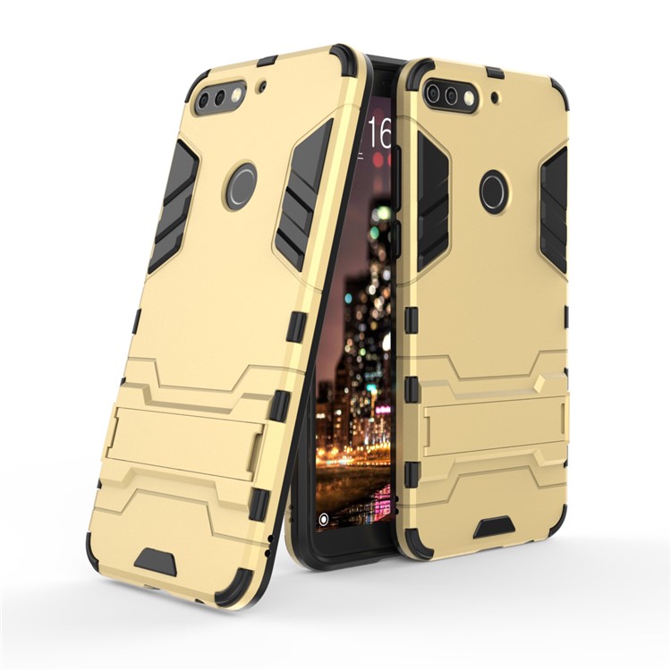 Plastic + TPU Hybrid Shell Case with Kickstand for Huawei Enjoy 8/Honor 7C /Y7 Prime (2018) - Gold-1