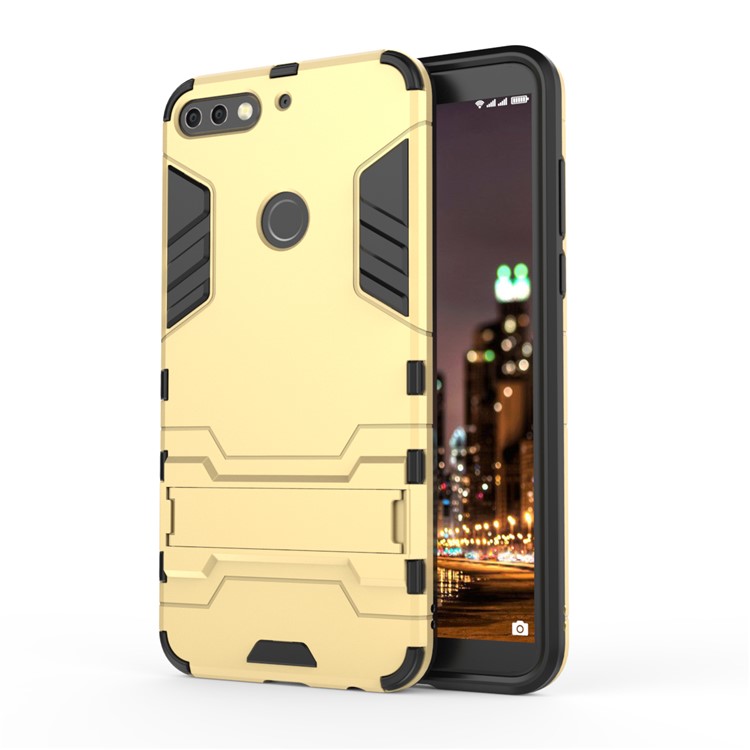 Plastic + TPU Hybrid Shell Case with Kickstand for Huawei Enjoy 8/Honor 7C /Y7 Prime (2018) - Gold-2