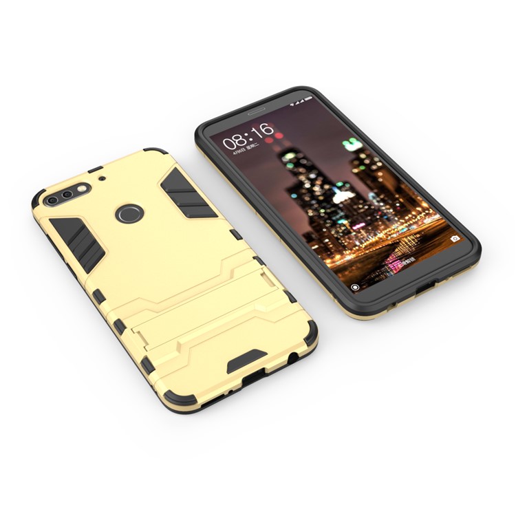 Plastic + TPU Hybrid Shell Case with Kickstand for Huawei Enjoy 8/Honor 7C /Y7 Prime (2018) - Gold-3