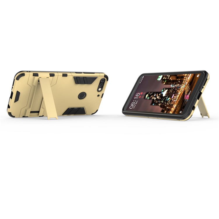Plastic + TPU Hybrid Shell Case with Kickstand for Huawei Enjoy 8/Honor 7C /Y7 Prime (2018) - Gold-5