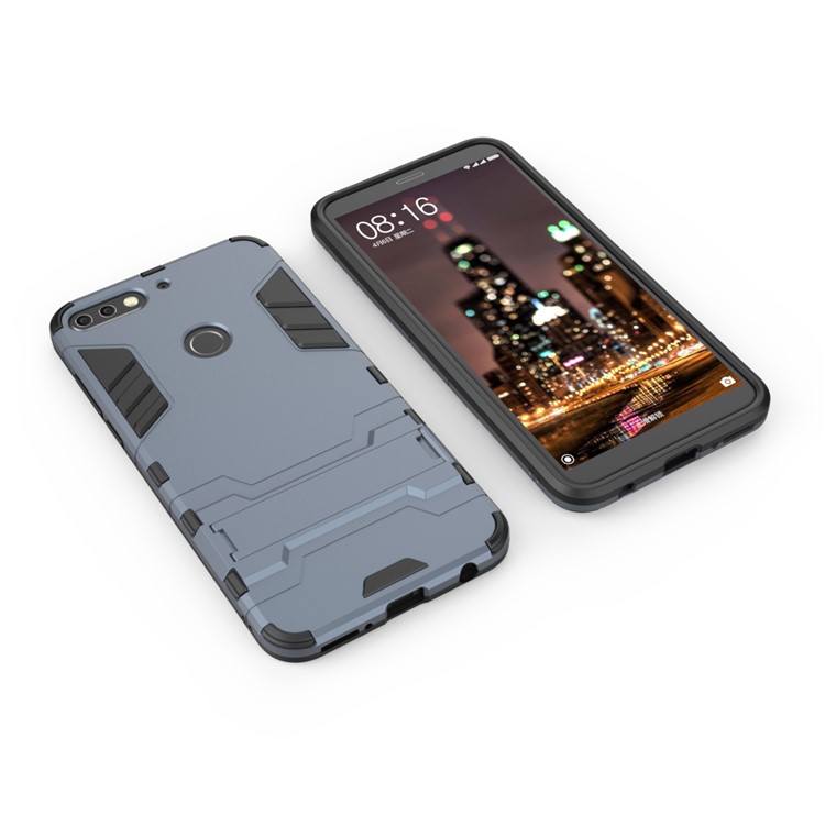 Plastic + TPU Combo Cover Case with Kickstand for Huawei Enjoy 8/Honor 7C /Y7 Prime (2018) - Dark Blue-3