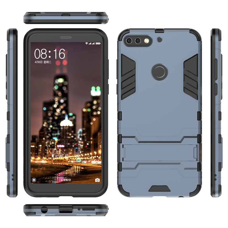 Plastic + TPU Combo Cover Case with Kickstand for Huawei Enjoy 8/Honor 7C /Y7 Prime (2018) - Dark Blue-4