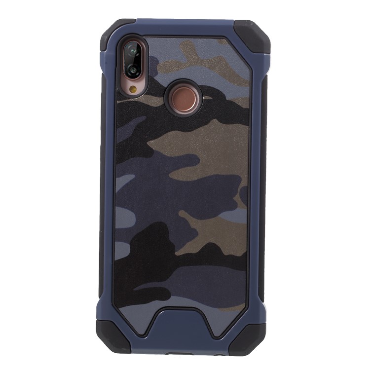 Camouflage Pattern Leather Coated PC TPU Hybrid Shell for Huawei P20 Lite / Nova 3e - Blue-2