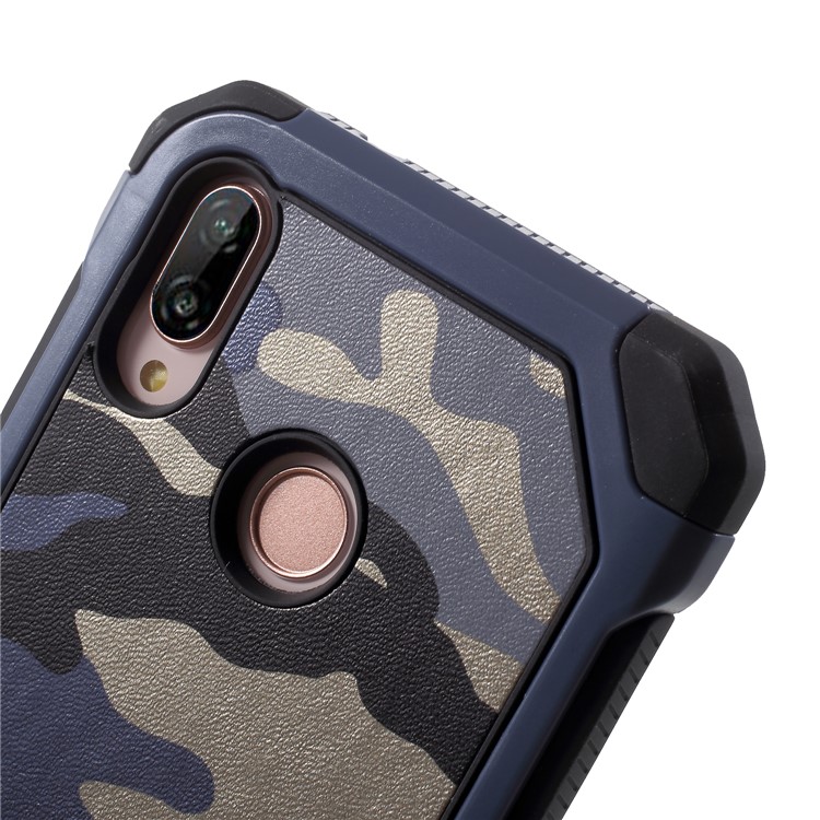 Camouflage Pattern Leather Coated PC TPU Hybrid Shell for Huawei P20 Lite / Nova 3e - Blue-4