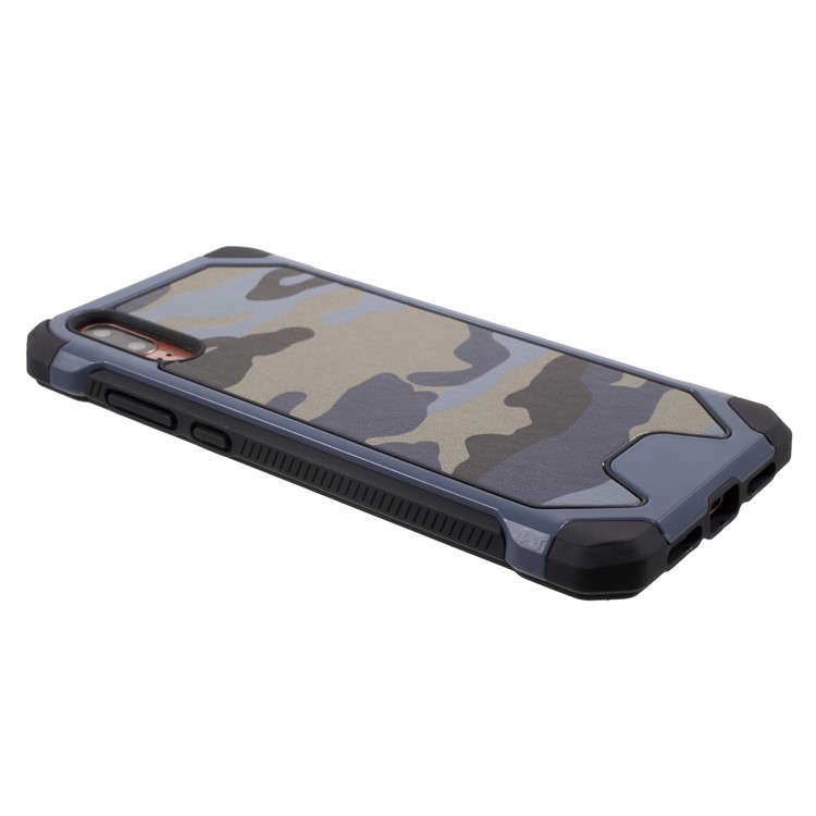 Camouflage Pattern PU Leather Coated PC TPU Hybrid Back Phone Shell for Huawei P20 - Blue-3