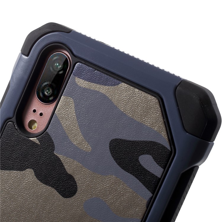 Camouflage Pattern PU Leather Coated PC TPU Hybrid Back Phone Shell for Huawei P20 - Blue-4