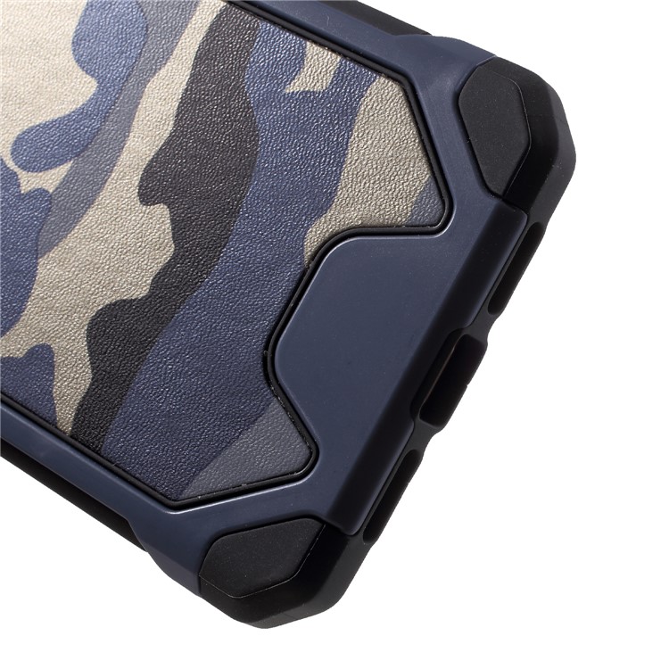 Camouflage Pattern PU Leather Coated PC TPU Hybrid Back Phone Shell for Huawei P20 - Blue-5