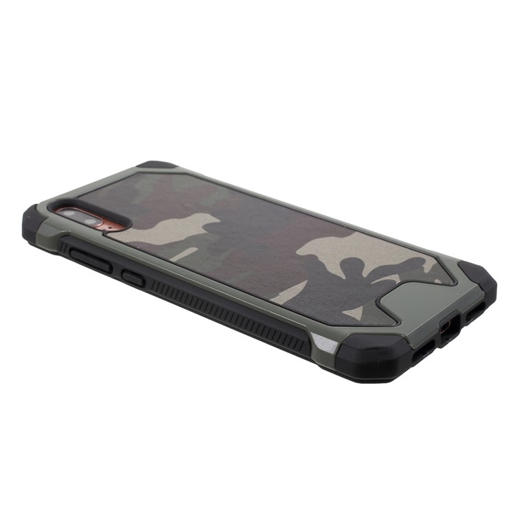 Camouflage Pattern PU Leather Coated TPU PC Combo Case Cover for Huawei P20 - Green-4