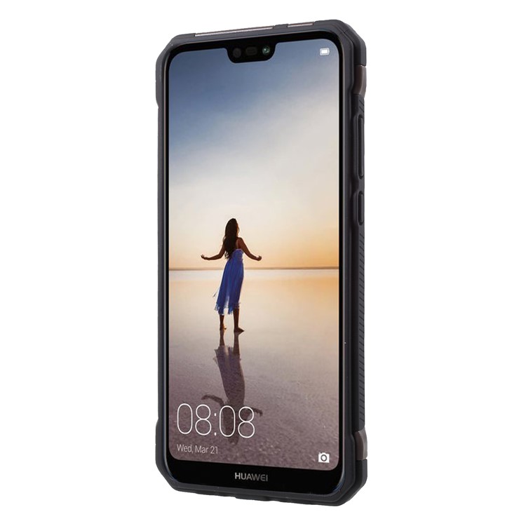 Padrão De Camuflagem PU Revestido De Couro TPU PC Híbrido Caso De Telefone Acessório Para Huawei P20 - Castanho-2