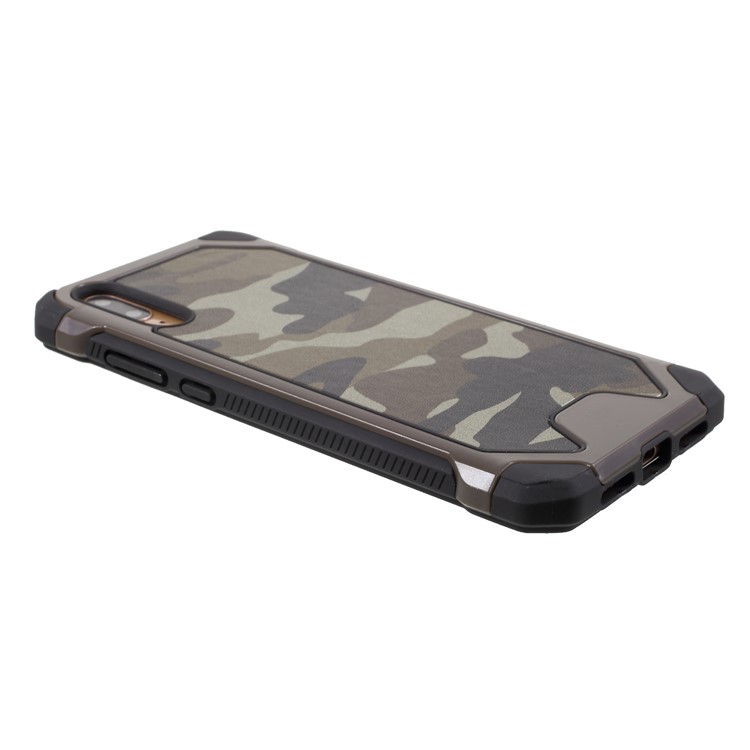 Padrão De Camuflagem PU Revestido De Couro TPU PC Híbrido Caso De Telefone Acessório Para Huawei P20 - Castanho-4